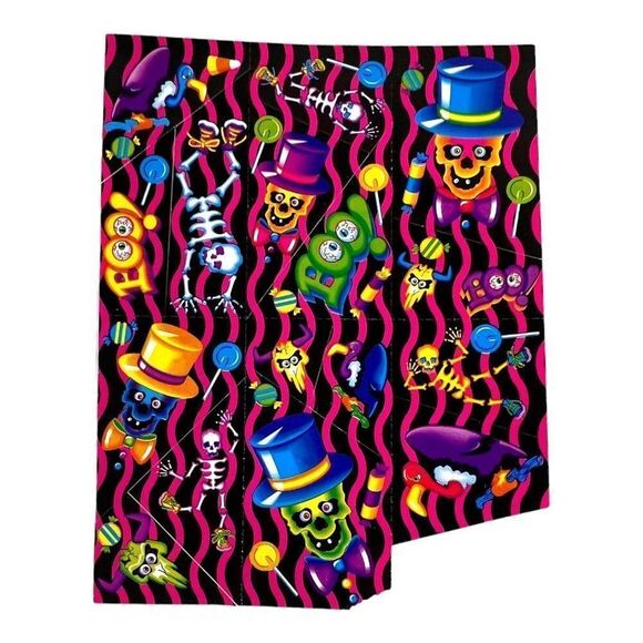 Vintage Lisa Frank Skeletons And Boo Skull Halloween Sticker Sheet S198 1990s - Picture 1 of 3